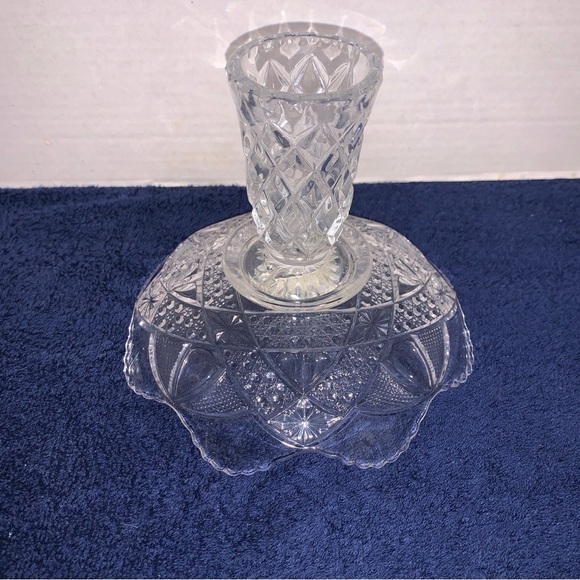 1904 Anona Twin Teardrops Bowl Bryce Higbee Clear Glass Antique Pedestal Dish 7” - Picture 3 of 5